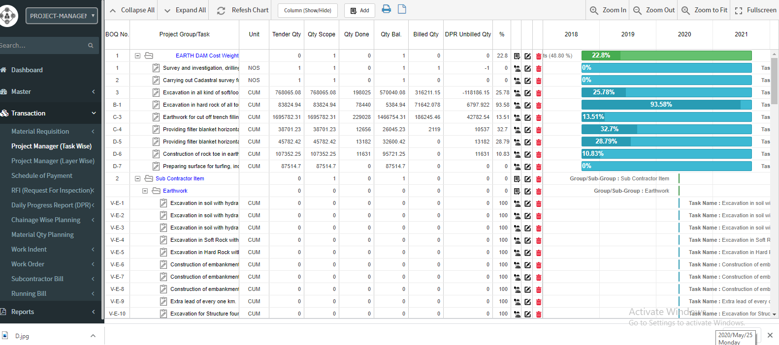 Construction Gantt chart